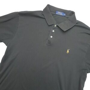 Polo Ralph Lauren Polo Shirt Mens XLT Tall Black Solid Pony Logo Casual Top